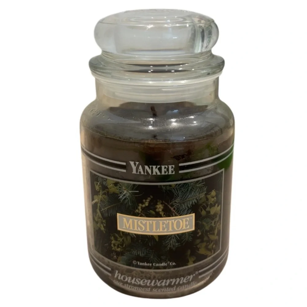 Yankee Candle Jar Black Band Mistletoe Rare Vintage Holiday Green Pine 22 Oz